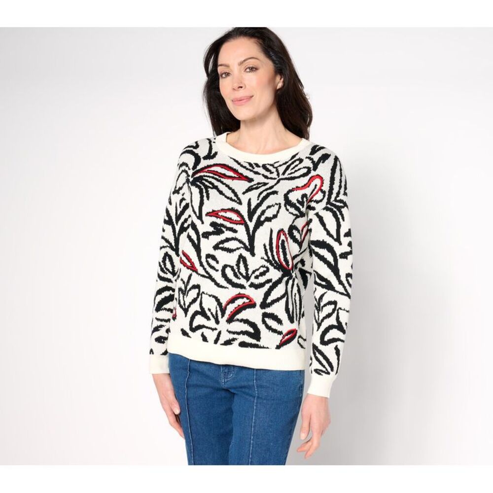 Women Control Women's Top Plus Sz Sweater 1X Jacquard White A674270